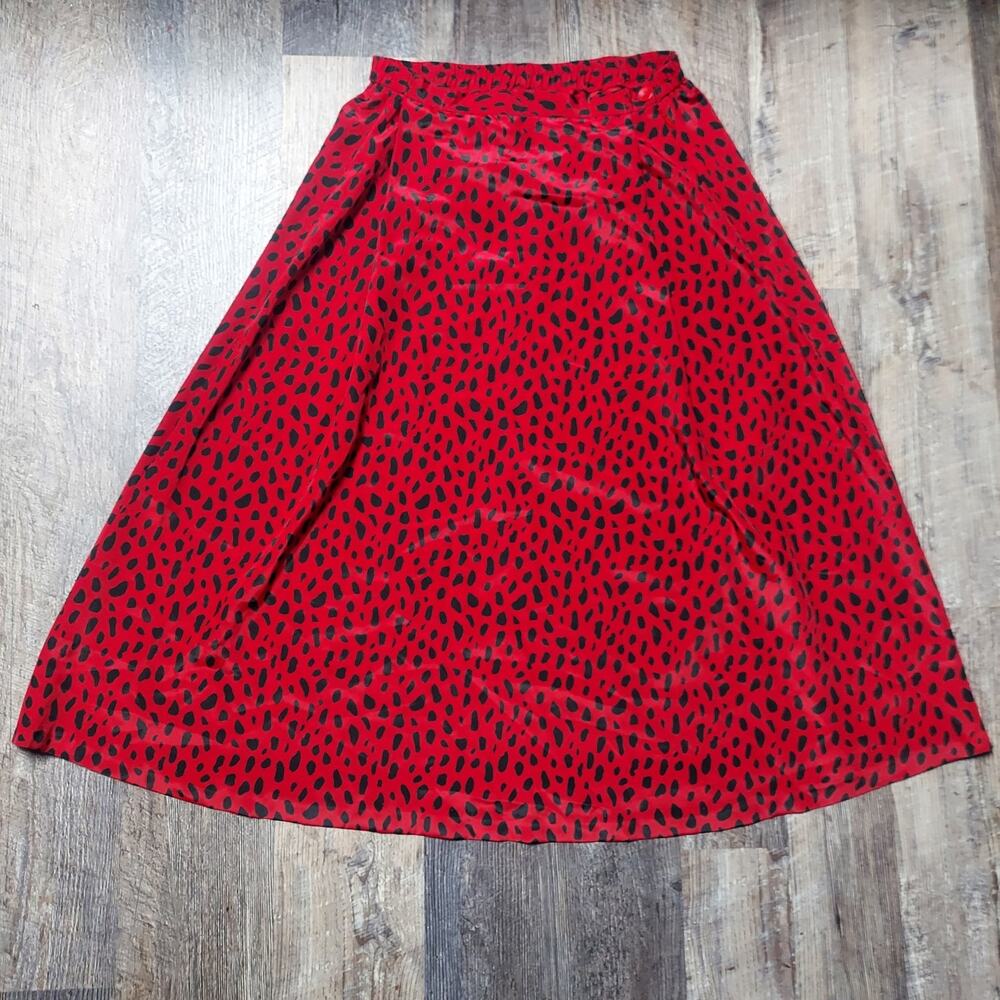 Leslie Fay Women's Size 18 Red Black Animal Print A-Line Skirt